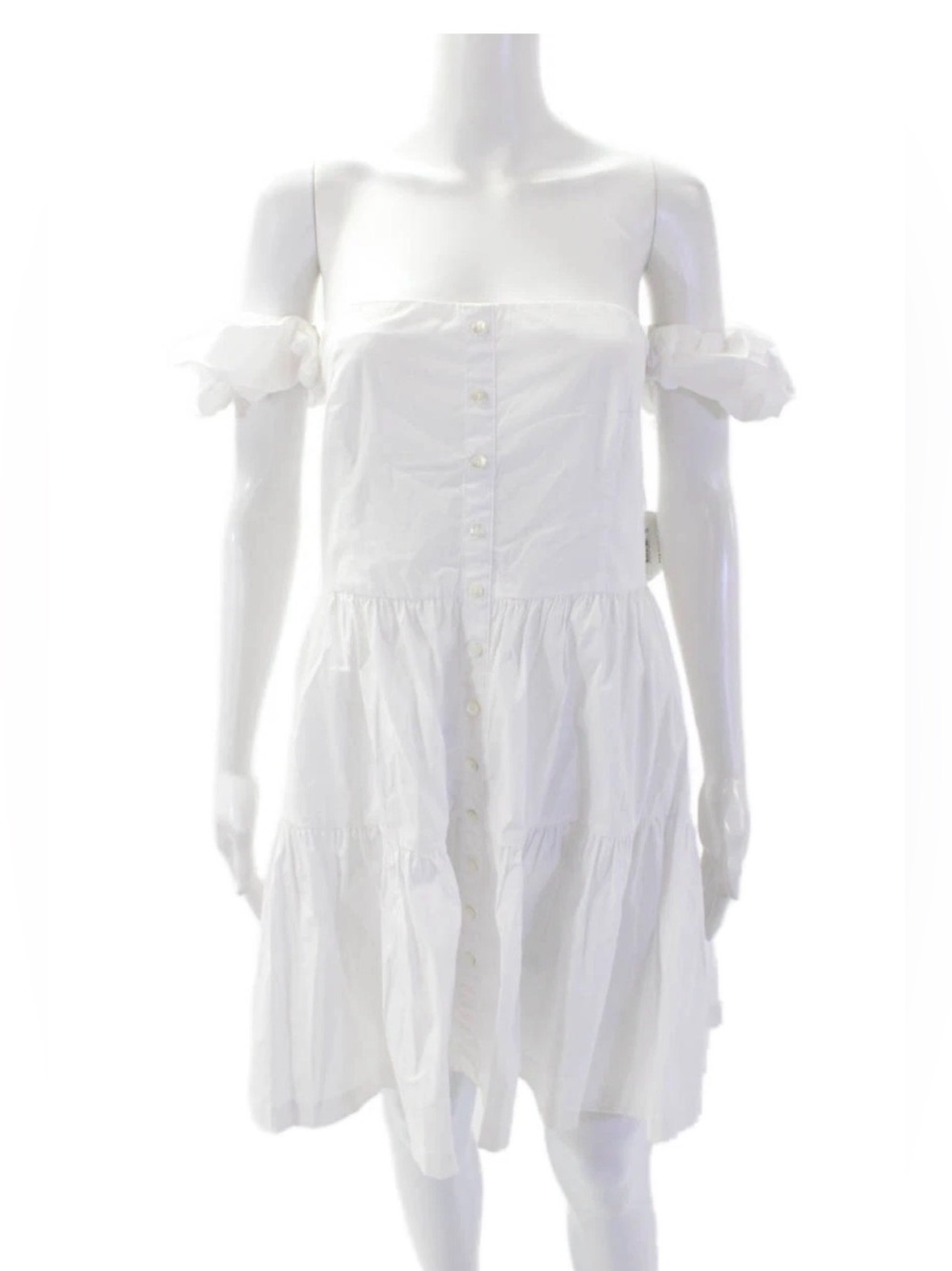 NWT Staud “Elio” White Off Shoulder Mini Dress - Sz 12 - Picture 8 of 11